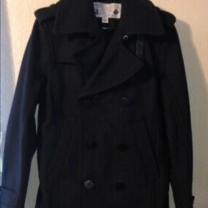 MENS DIESEL CO BLACK WOOL DOUBLE BREASTED PEACOAT JACKET SZ Medium